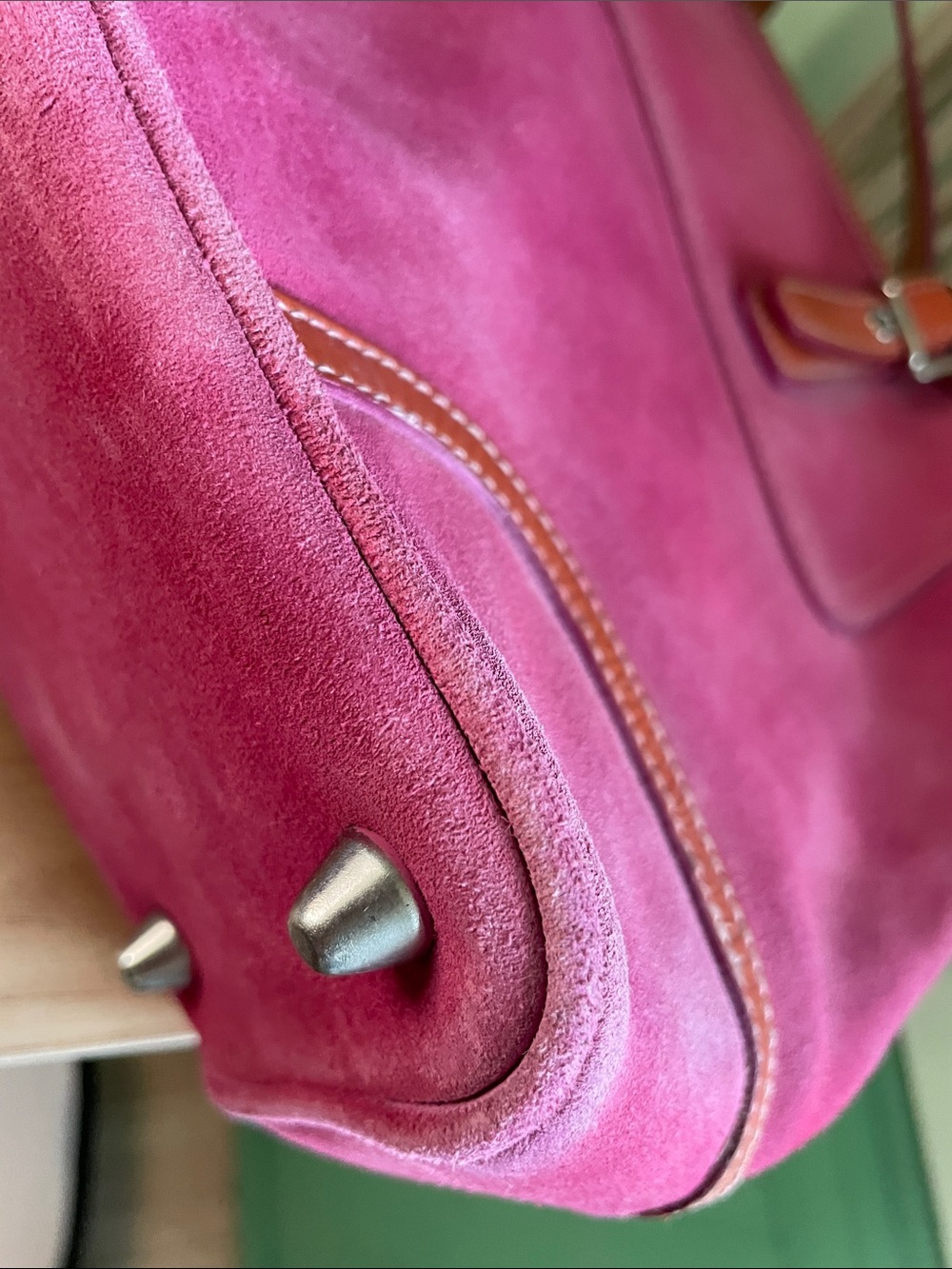 Vintage Coach Pink Suede Tote with Tan Leather Trim and Straps - Picture 8 of 12